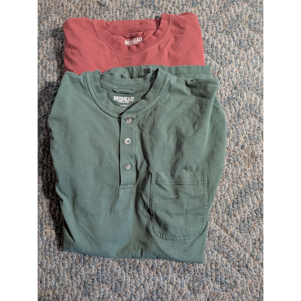 Lot of 2 RedHead Mens Long Sleeve Shirts Green Henley Red Crewneck LT 602RHF20